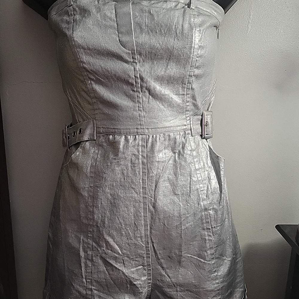 Silver Strapless romper with Belt